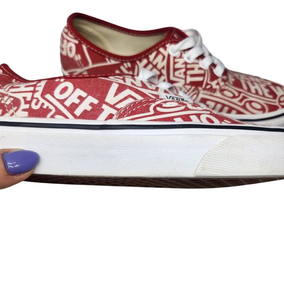 Vans Shoes Womens 5 Red White Low Tops Skater Preppy Comfy Spell Out Abstract - Picture 8 of 13